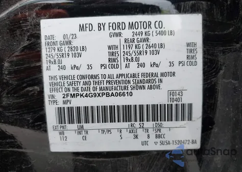 2023 Ford Edge Se z USA, uszkodzony, nr VIN 2FMPK4G9XPBA06610